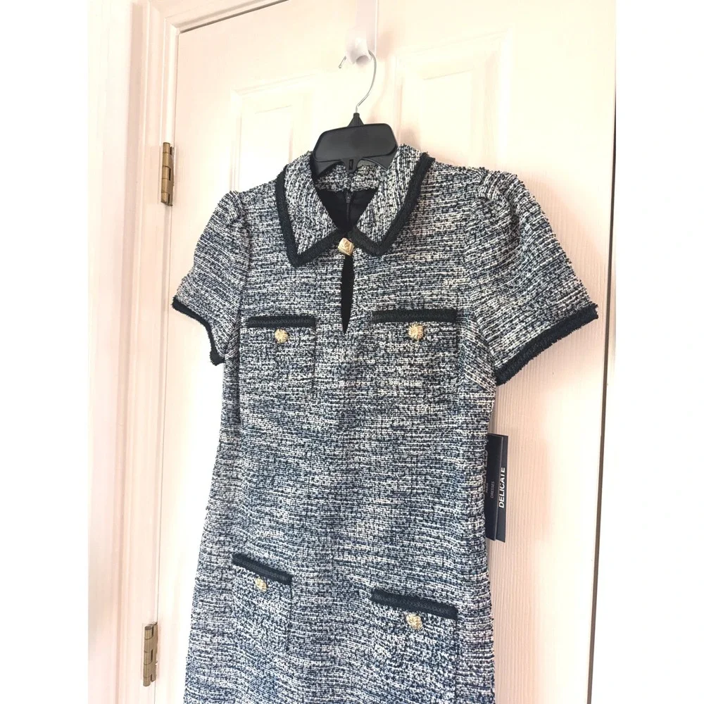 Karl Lagerfeld Paris Tweed Dress Beacon Blue Teal Multi LD5KAK18 Size 4 NWT - Picture 4 of 7